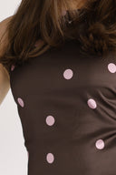 Alma bluse brun og rosa med polkaprikker