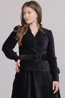 Celeste sort babyfløjlsbluse