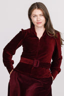 Celeste bordeauxfarvet babyfløjlsbluse