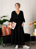 India svart melange boho chic kjole
